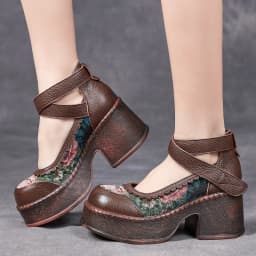 ZXRYXGS Top Layer Cowhide Splicing Embroidery Flowers Women Fashionable Pumps 2026 Elegant Comfortable High Heels Trendy Shoes