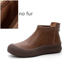 Fall/Winter Genuine Leather Ankle Boots Women Warm Non-Slip Shoes Flat Boots Fashion Rear Zipper Design Round Toe Flat Sneakers