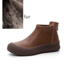 Fall/Winter Genuine Leather Ankle Boots Women Warm Non-Slip Shoes Flat Boots Fashion Rear Zipper Design Round Toe Flat Sneakers