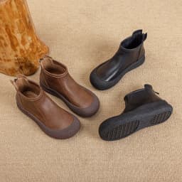 Fall/Winter Genuine Leather Ankle Boots Women Warm Non-Slip Shoes Flat Boots Fashion Rear Zipper Design Round Toe Flat Sneakers