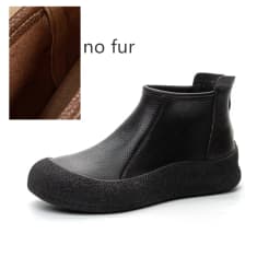 Fall/Winter Genuine Leather Ankle Boots Women Warm Non-Slip Shoes Flat Boots Fashion Rear Zipper Design Round Toe Flat Sneakers