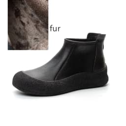 Fall/Winter Genuine Leather Ankle Boots Women Warm Non-Slip Shoes Flat Boots Fashion Rear Zipper Design Round Toe Flat Sneakers