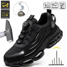 Steel Toe Work Shoes for Men Women Anti-Smash Anti-Puncture Blue Safety Shoes Breathable Lightweight Air Cushion Work Shoes