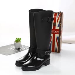 Women's zipper Tall Boots Punk Style Belt buckle Shoes Pure Color Rain Boots Outdoor Rubber Water shoes For Female Zapatos Mujer