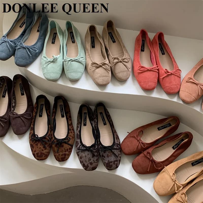 DONLEE QUEEN 2026 Summer Flats Ballet Shoes Women Slip On Loafers Round Toe Shallow Bowtie Ballerina Soft Moccasin zapatos mujer