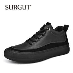 SURGUT Men's Casual Shoes Cowhide Leather Autumn Winter Non-Slip Comfortable Fashion Splicing Thick Sole Shoes Size 38-44