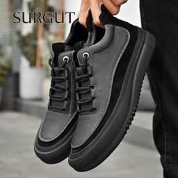 SURGUT Men's Casual Shoes Cowhide Leather Autumn Winter Non-Slip Comfortable Fashion Splicing Thick Sole Shoes Size 38-44