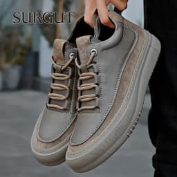SURGUT Men's Casual Shoes Cowhide Leather Autumn Winter Non-Slip Comfortable Fashion Splicing Thick Sole Shoes Size 38-44