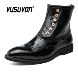 38-46 Men Boots Patent Leather Autumn Fashion Brogue Shoes Comfortable Brand Black Green Safety Gladiator Ankle Flats Cool Gift