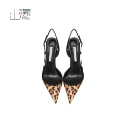 Baotou Sandals, Women's Leopard Pattern One Word Strap, Shallow Mouth, Thin Heel, Sexy and Versatile, Non Tiring High Heels