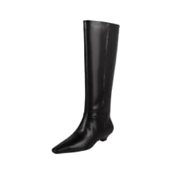 Arden Furtado Autumn Cowhide Black Knee High Boots for Women Square-Head Chunky Heels Riding Boots Simple Style Large Size