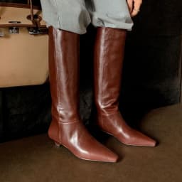 Arden Furtado Autumn Cowhide Black Knee High Boots for Women Square-Head Chunky Heels Riding Boots Simple Style Large Size