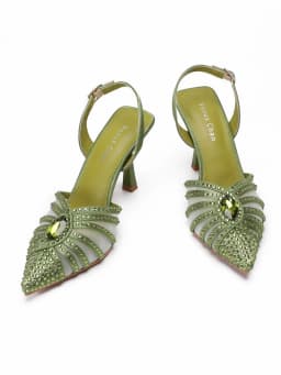 2026 Elegant Fruit Green Women's Heels and Rhinestone Handbag Set - Italian Design for Weddings and Parties
