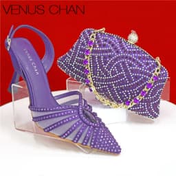 2026 Elegant Fruit Green Women's Heels and Rhinestone Handbag Set - Italian Design for Weddings and Parties