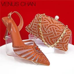 2026 Elegant Fruit Green Women's Heels and Rhinestone Handbag Set - Italian Design for Weddings and Parties