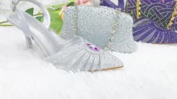 2026 Elegant Fruit Green Women's Heels and Rhinestone Handbag Set - Italian Design for Weddings and Parties