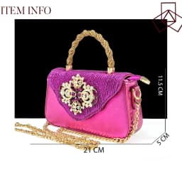 QSGFC Italian Design Magenta Color Pointed Toe Shoe & Bag Set Rhinestone Luxury Women's High Heels for Party Wedding