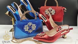 QSGFC Italian Design Magenta Color Pointed Toe Shoe & Bag Set Rhinestone Luxury Women's High Heels for Party Wedding