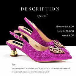 QSGFC Italian Design Magenta Color Pointed Toe Shoe & Bag Set Rhinestone Luxury Women's High Heels for Party Wedding