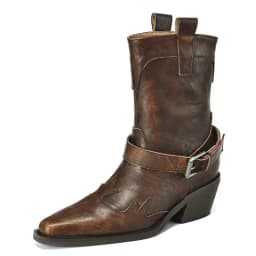 MORAZORA 2025 New Genuine Leather Boots Women Pointed Toe Buckle Wedges Heels Ankle Boots Cowboy Western Boots Ladies Shoes
