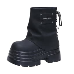 10CM Women Chunky Motorcycle Boots Autumn Hidden Heels Leather Sneakers Winter Waterproof Snow Boots High Platform Short Boots