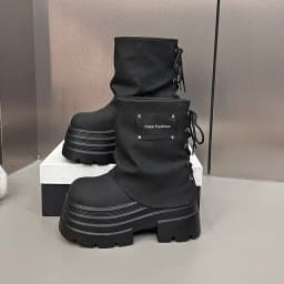 10CM Women Chunky Motorcycle Boots Autumn Hidden Heels Leather Sneakers Winter Waterproof Snow Boots High Platform Short Boots