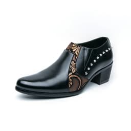 Black Leather Business Dress High Heel Men's Shoes Pointed Toe Slip-on Rivets Elegant Party Wedding Shoes Thick Bottom Plus Size