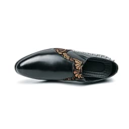 Black Leather Business Dress High Heel Men's Shoes Pointed Toe Slip-on Rivets Elegant Party Wedding Shoes Thick Bottom Plus Size
