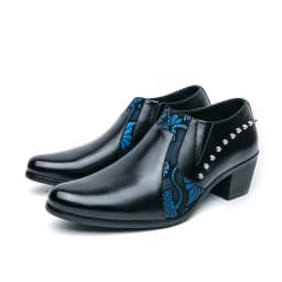 Black Leather Business Dress High Heel Men's Shoes Pointed Toe Slip-on Rivets Elegant Party Wedding Shoes Thick Bottom Plus Size