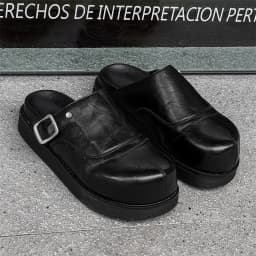 2025 Men's and Women's Leather Outer Wear Couple's Casual Thick-soled Big Head Bag Head Half Slippers Couple Slippers