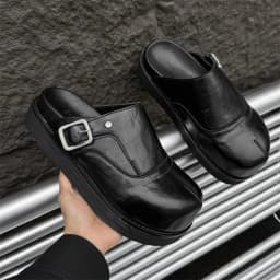 2025 Men's and Women's Leather Outer Wear Couple's Casual Thick-soled Big Head Bag Head Half Slippers Couple Slippers