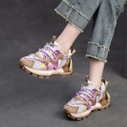 4.5CM New Fashion Mixed Colors Casual Sneakers Women Summer Air Mesh Genuine Leather Thick Sole Height Increasing Platform Shoes