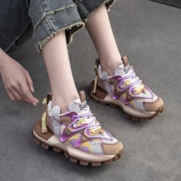 4.5CM New Fashion Mixed Colors Casual Sneakers Women Summer Air Mesh Genuine Leather Thick Sole Height Increasing Platform Shoes
