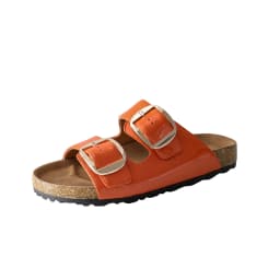 Genuine Leather Casual Sandals Women Orange Black Cow Solid Color Double Buckle Strap Thick Sole Slippers Ladies Shoes Handmade