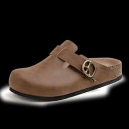 Maden Men's Vintage Brown Crazy Horse Leather Mules Adjustable Slide-On Shoes with Thick Cork Sole Casual Slippers for Spring