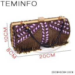 Women Purple Rhinestone Shoes Matching Bag Set Italian Design Chunky Heel Pumps Tassel Clutch Purse Nigeria Wedding Party Dress