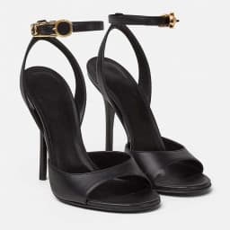Summer New Women's Black Round Toe Sandals Ankle Gold Buckle Strap Thin Heel Elegant All Match Dress Party Sandals