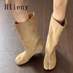 Hlieny Winter Street Style Fashion Split Toe Knee-High Boots Women Flat Heels Shoes Female Long Booties Zapatos De Mujer