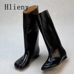 Hlieny Winter Street Style Fashion Split Toe Knee-High Boots Women Flat Heels Shoes Female Long Booties Zapatos De Mujer