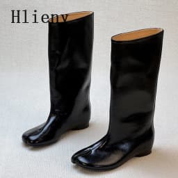 Hlieny Winter Street Style Fashion Split Toe Knee-High Boots Women Flat Heels Shoes Female Long Booties Zapatos De Mujer