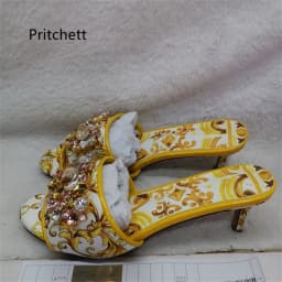 High Heels Prints Jewel Slippers for Women Bohemian Colorful Crystal Open-Toe Stiletto Blue Red Yellow Summer Vacation Shoes