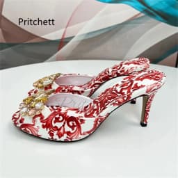 High Heels Prints Jewel Slippers for Women Bohemian Colorful Crystal Open-Toe Stiletto Blue Red Yellow Summer Vacation Shoes