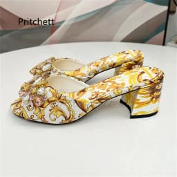 High Heels Prints Jewel Slippers for Women Bohemian Colorful Crystal Open-Toe Stiletto Blue Red Yellow Summer Vacation Shoes