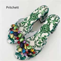 High Heels Prints Jewel Slippers for Women Bohemian Colorful Crystal Open-Toe Stiletto Blue Red Yellow Summer Vacation Shoes