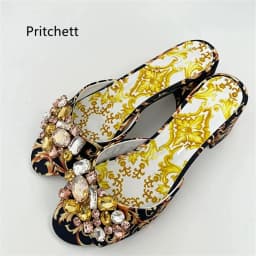 High Heels Prints Jewel Slippers for Women Bohemian Colorful Crystal Open-Toe Stiletto Blue Red Yellow Summer Vacation Shoes