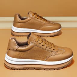 Spring Summer New Genuine Leather Leisure Style Breathable Mens Casual Shoes Round Toe Lace Up Platform Cowhide Sneakers