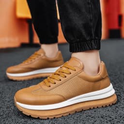 Spring Summer New Genuine Leather Leisure Style Breathable Mens Casual Shoes Round Toe Lace Up Platform Cowhide Sneakers