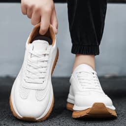Spring Summer New Genuine Leather Leisure Style Breathable Mens Casual Shoes Round Toe Lace Up Platform Cowhide Sneakers
