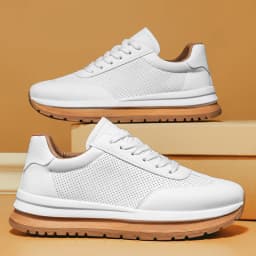 Spring Summer New Genuine Leather Leisure Style Breathable Mens Casual Shoes Round Toe Lace Up Platform Cowhide Sneakers