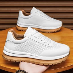 Spring Summer New Genuine Leather Leisure Style Breathable Mens Casual Shoes Round Toe Lace Up Platform Cowhide Sneakers